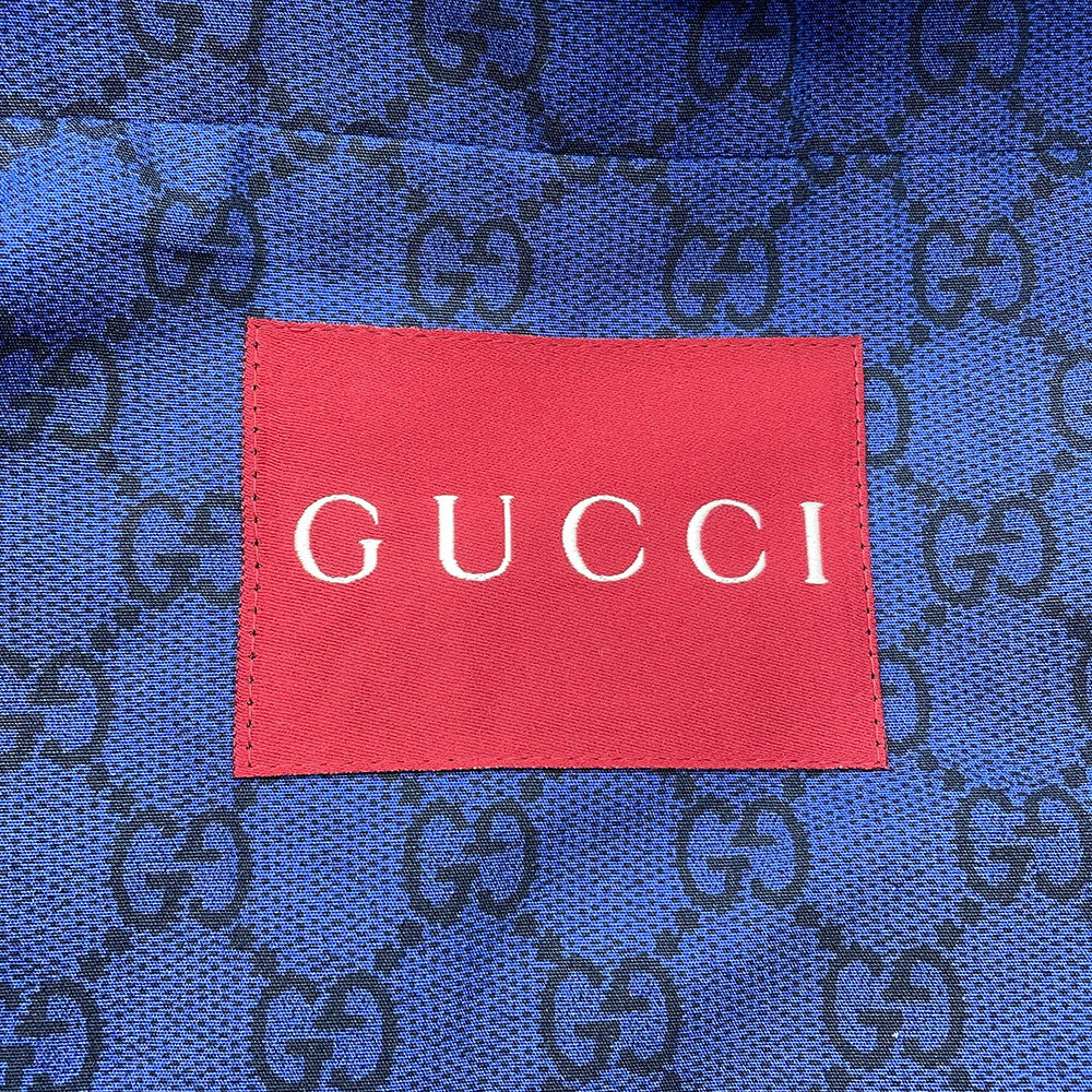 GUCCI Web Stripe GGCotton Poplin Jacket Size 50 Blue833465 Cotton100%