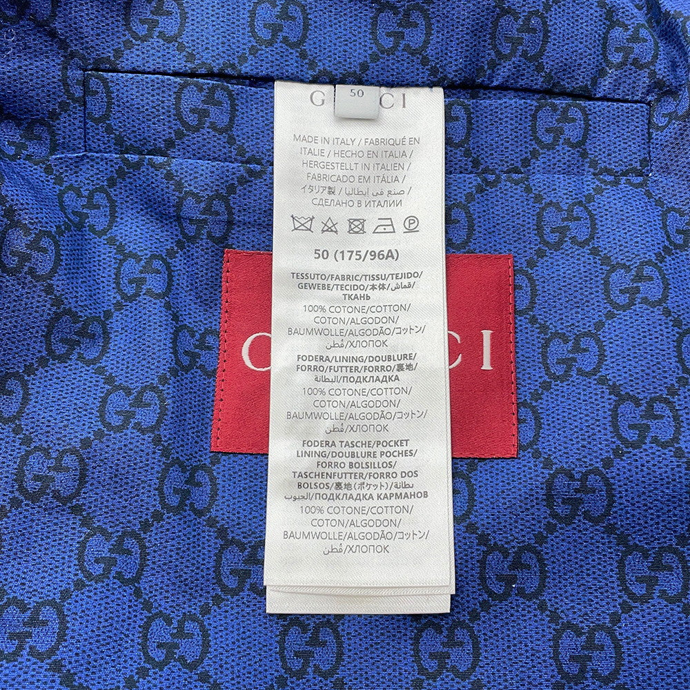 GUCCI Web Stripe GGCotton Poplin Jacket Size 50 Blue833465 Cotton100%