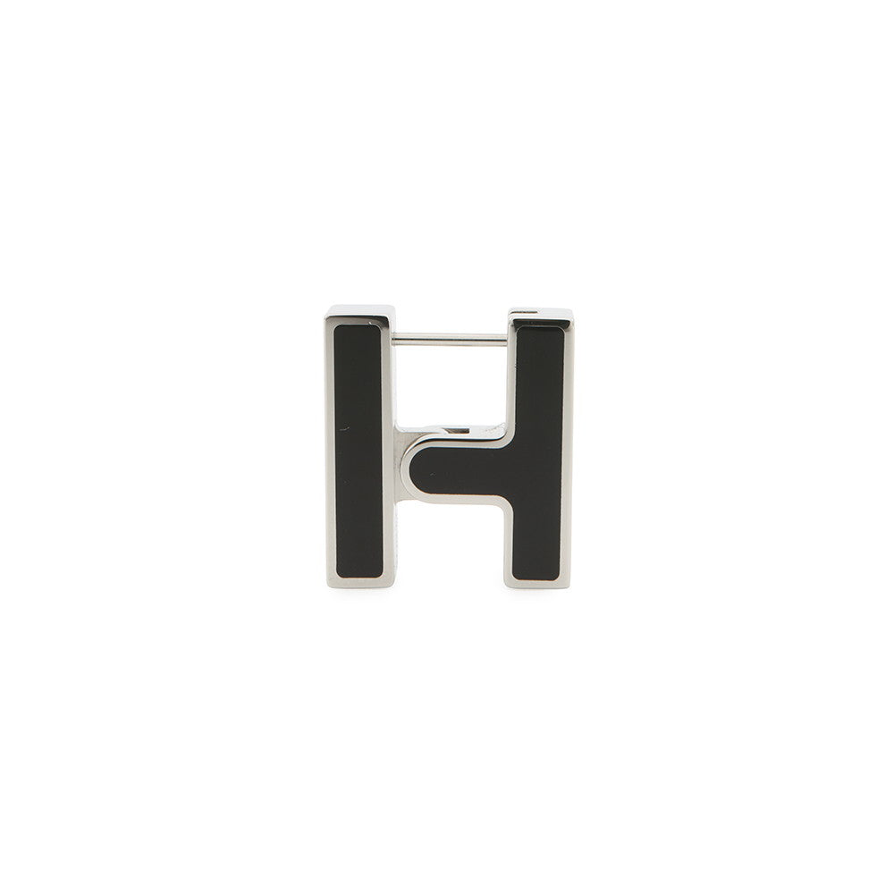 HERMES Single earring "H" Black Metal