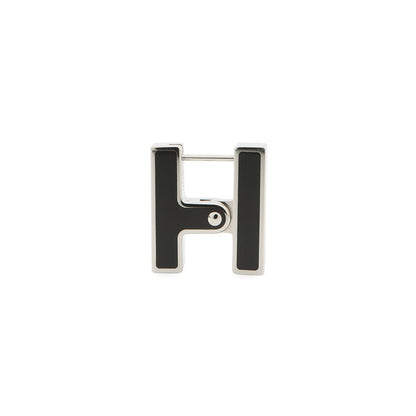 HERMES Single earring "H" Black Metal