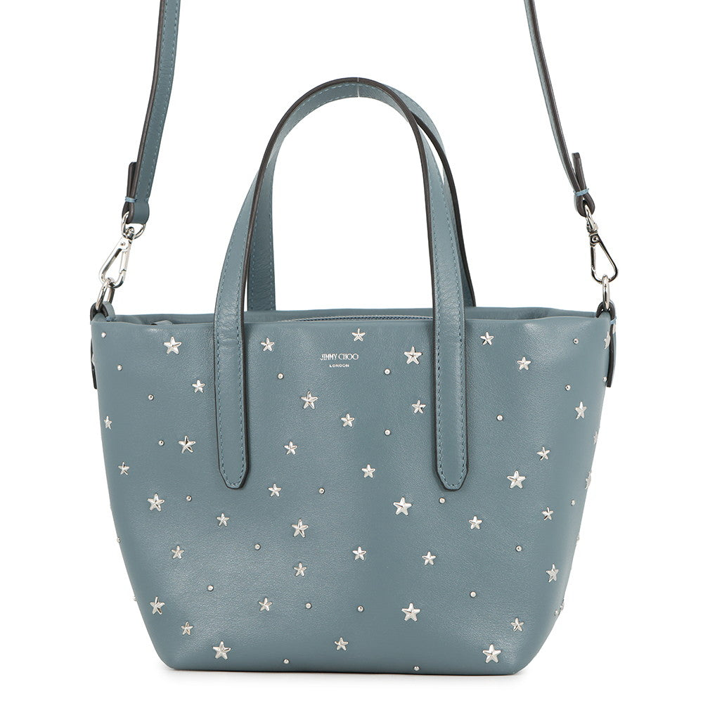 JIMMY CHOO Mini Sara Star Studded 2-Way Handbag Light Blue Leather