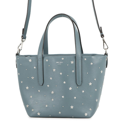 JIMMY CHOO Mini Sara Star Studded 2-Way Handbag Light Blue Leather