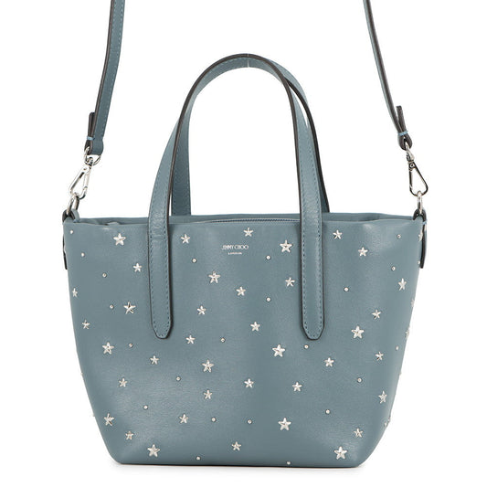 JIMMY CHOO Mini Sara Star Studded 2-Way Handbag Light Blue Leather