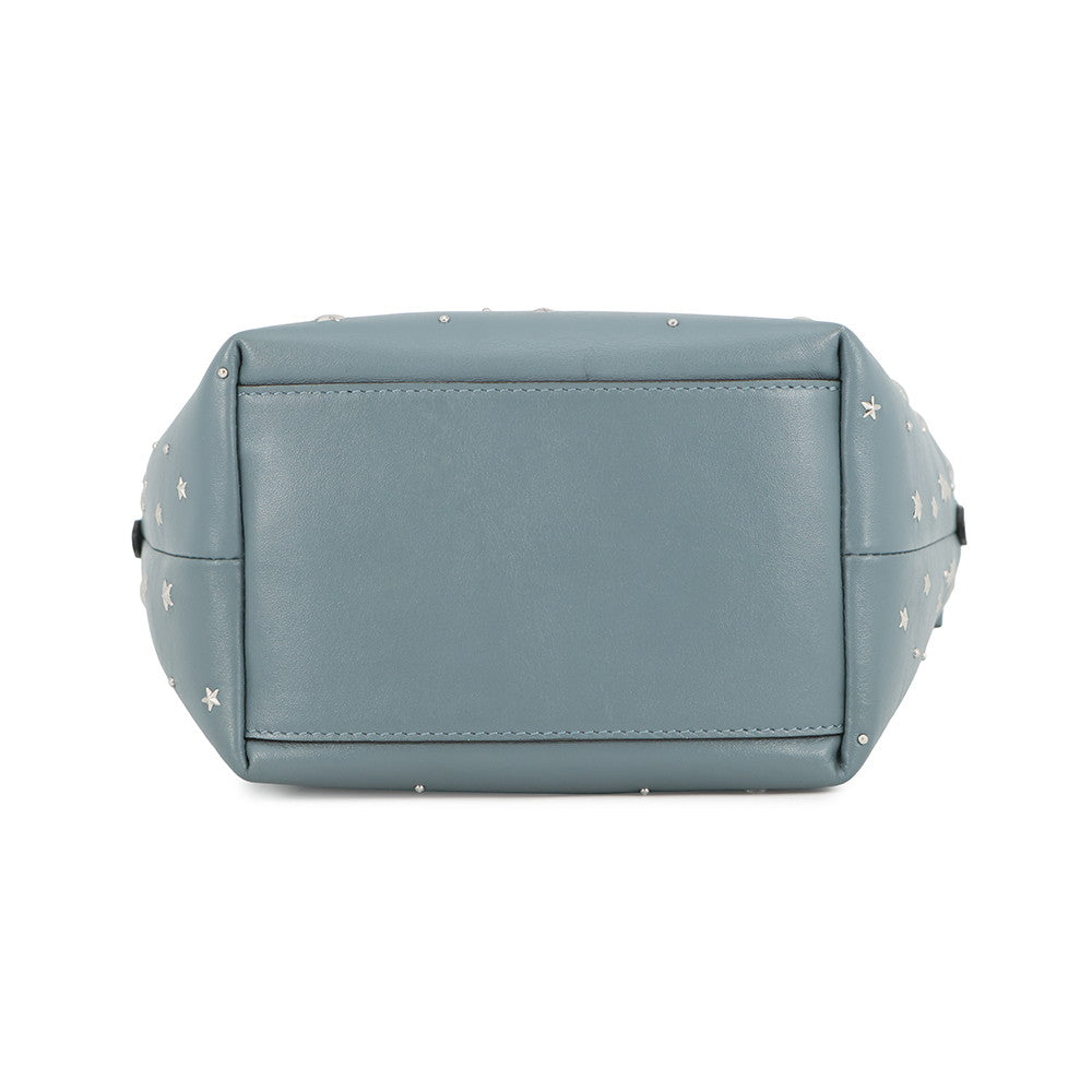 JIMMY CHOO Mini Sara Star Studded 2-Way Handbag Light Blue Leather