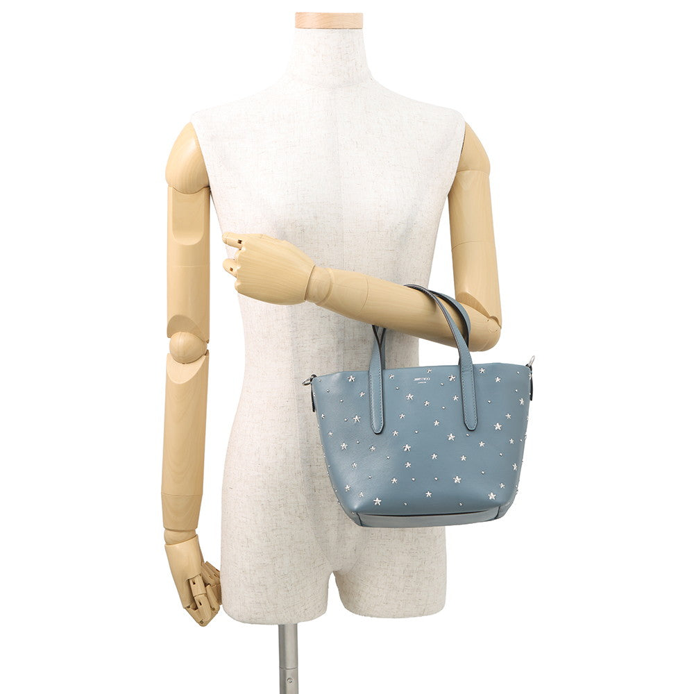 JIMMY CHOO Mini Sara Star Studded 2-Way Handbag Light Blue Leather