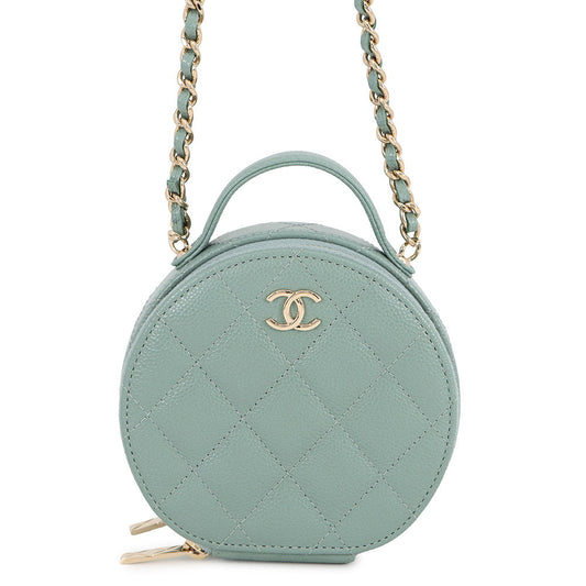 CHANEL Matelasse Chain Vanity Bag Light GreenAP2502 Caviar Leather Size Small