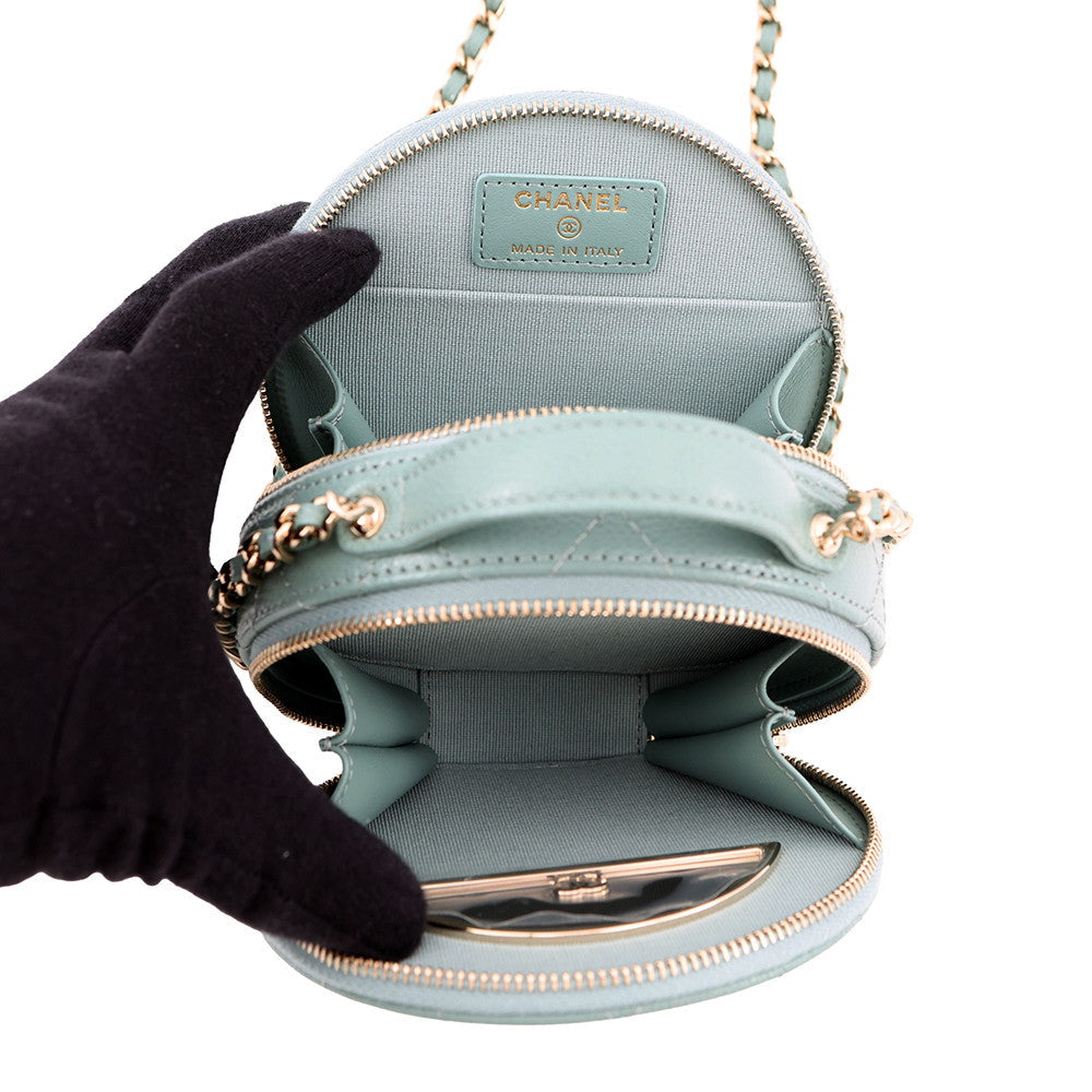 CHANEL Matelasse Chain Vanity Bag Light GreenAP2502 Caviar Leather Size Small