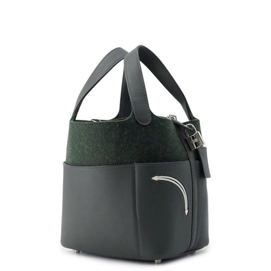 HERMES Picotin Padlock Go Team Vert Fonce Swift Leather Felt Size PM