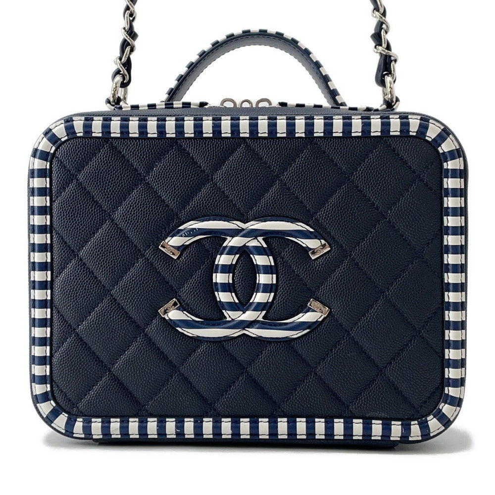 CHANEL CCFiligree ChainShoulder Bag Navy/WhiteA93343 Caviar Leather