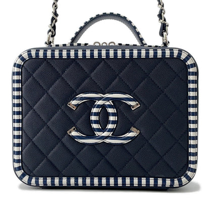 CHANEL CCFiligree ChainShoulder Bag Navy/WhiteA93343 Caviar Leather