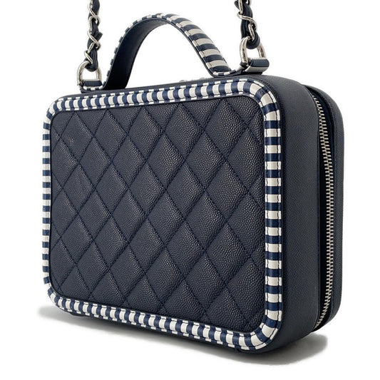 CHANEL CCFiligree ChainShoulder Bag Navy/WhiteA93343 Caviar Leather