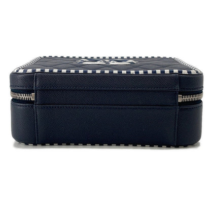 CHANEL CCFiligree ChainShoulder Bag Navy/WhiteA93343 Caviar Leather