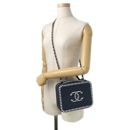 CHANEL CCFiligree ChainShoulder Bag Navy/WhiteA93343 Caviar Leather