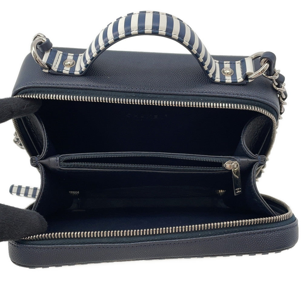 CHANEL CCFiligree ChainShoulder Bag Navy/WhiteA93343 Caviar Leather