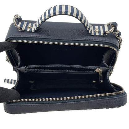 CHANEL CCFiligree ChainShoulder Bag Navy/WhiteA93343 Caviar Leather
