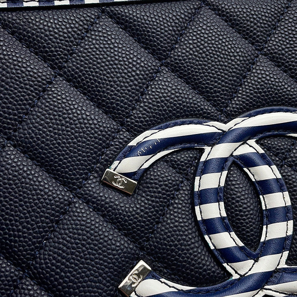 CHANEL CCFiligree ChainShoulder Bag Navy/WhiteA93343 Caviar Leather