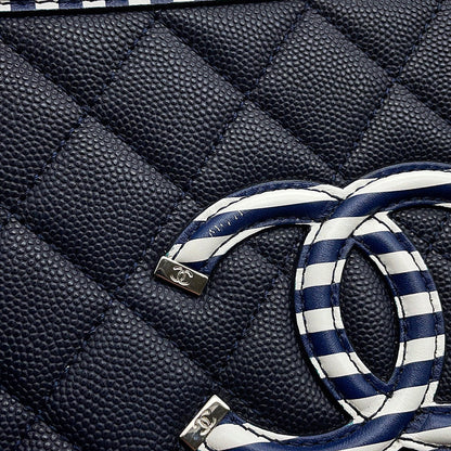 CHANEL CCFiligree ChainShoulder Bag Navy/WhiteA93343 Caviar Leather