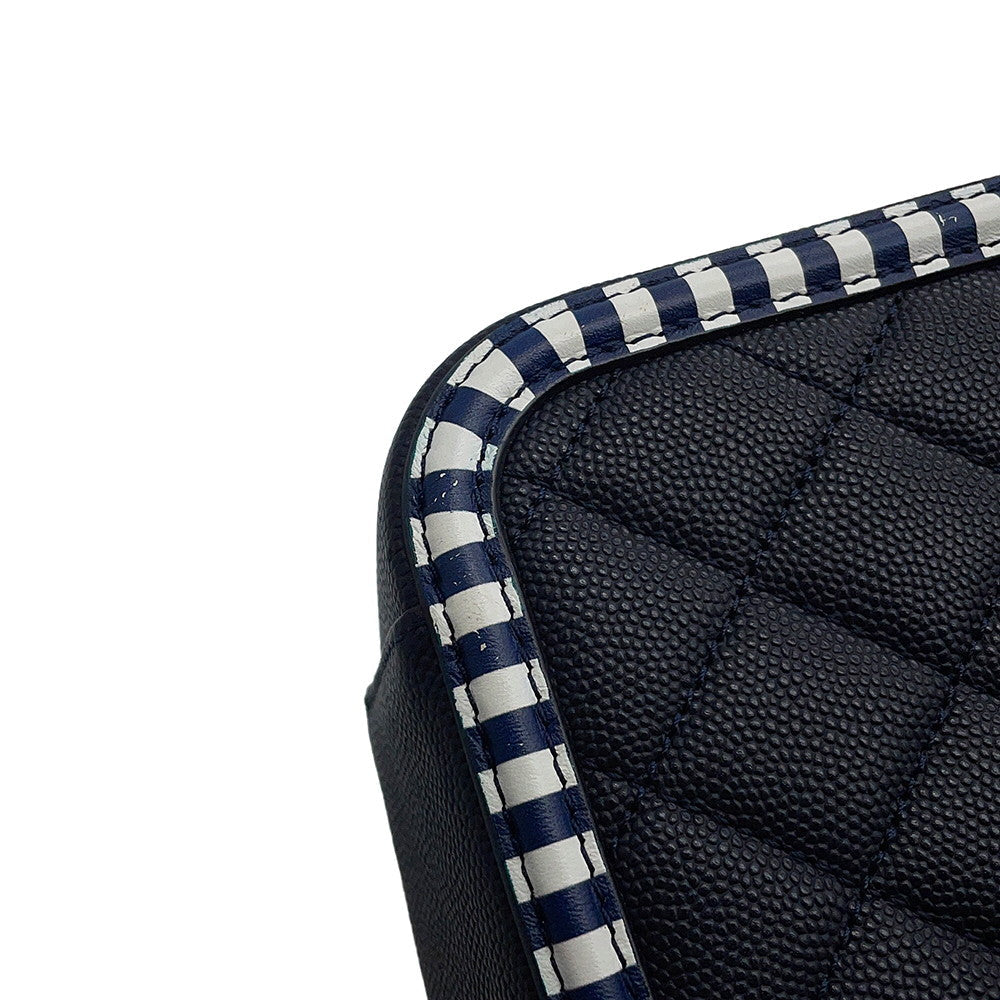 CHANEL CCFiligree ChainShoulder Bag Navy/WhiteA93343 Caviar Leather