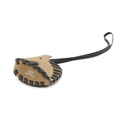 HERMES Cheval Tresse Bag Charm Poussiere/Black Epsom