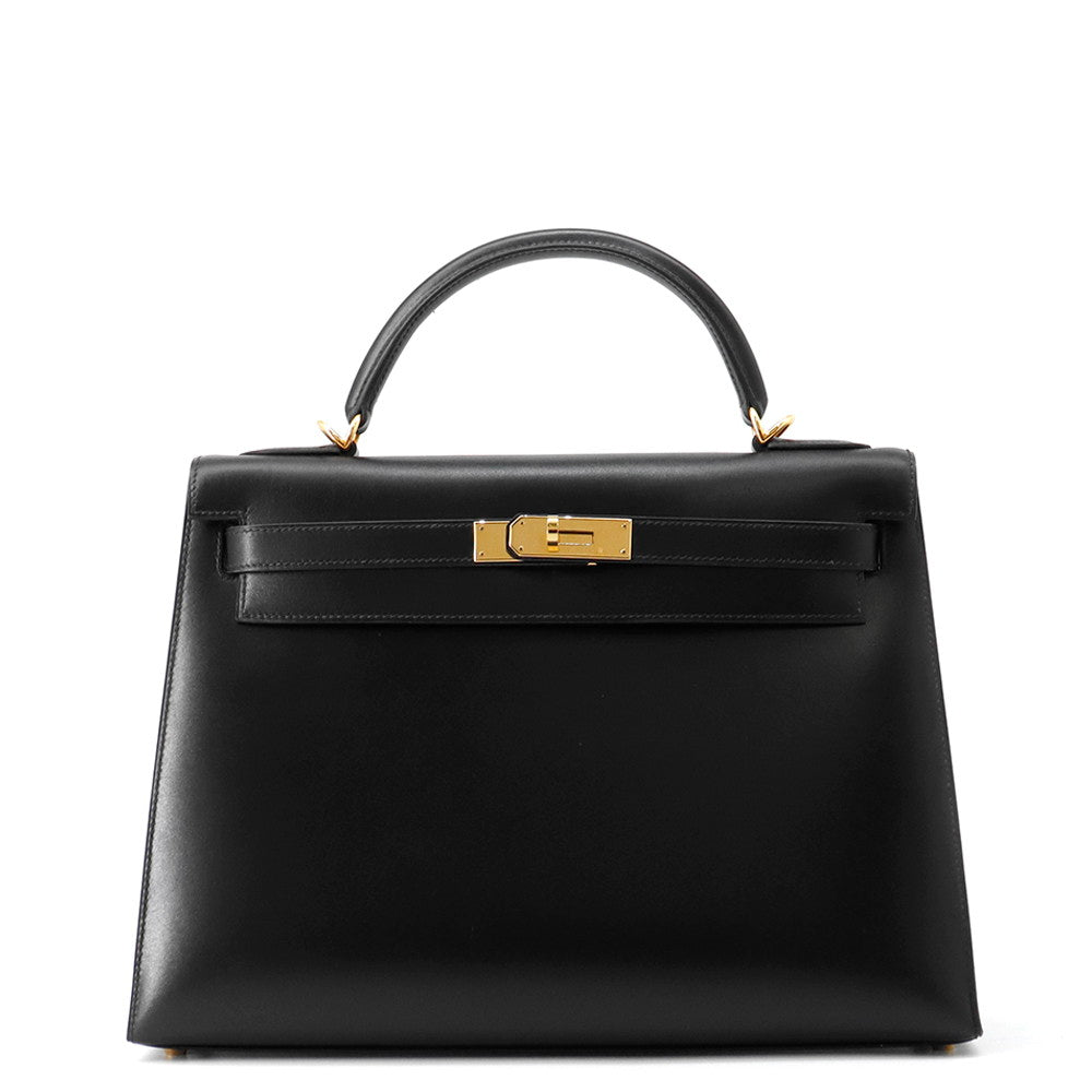 HERMES Kelly Sellier Black Box Calf Leather Size 32