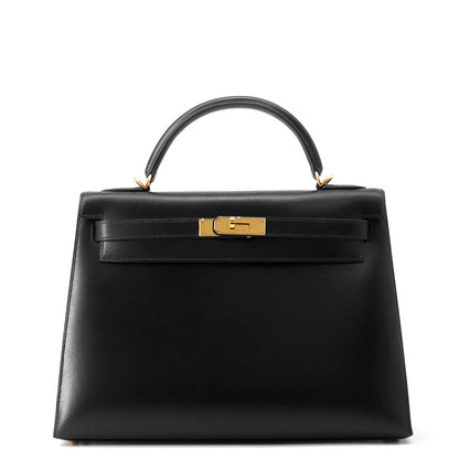 HERMES Kelly Sellier Black Box Calf Leather Size 32
