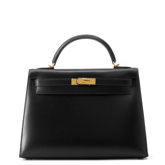 HERMES Kelly Sellier Black Box Calf Leather Size 32