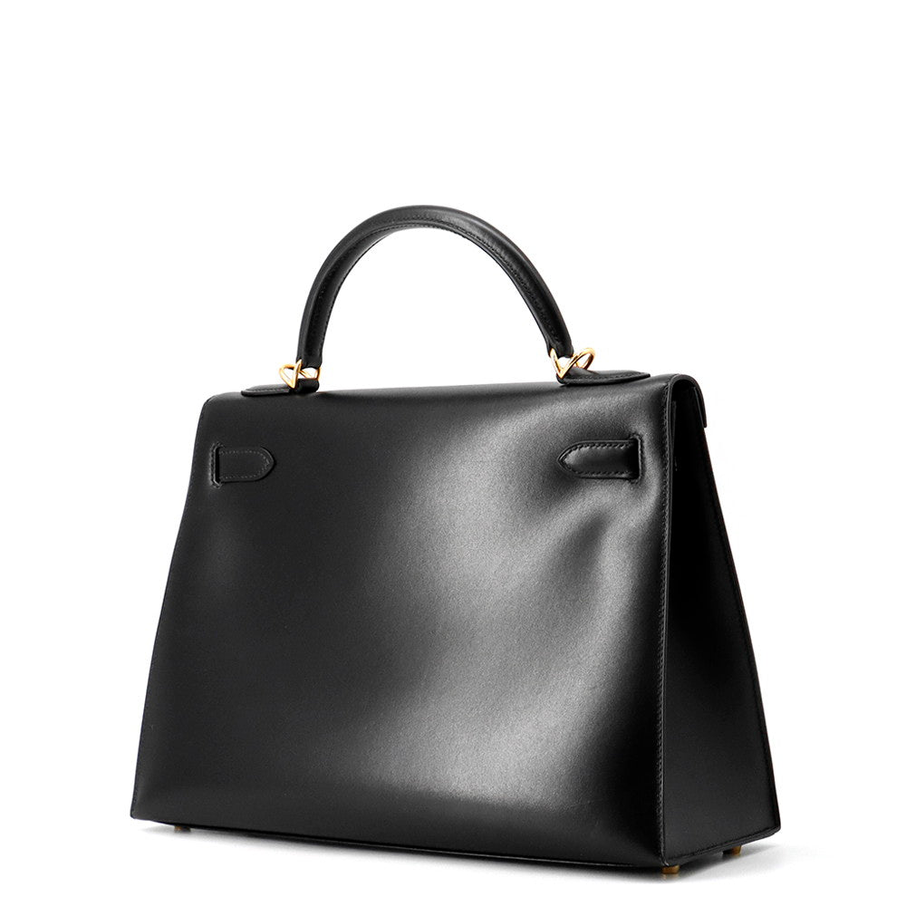 HERMES Kelly Sellier Black Box Calf Leather Size 32