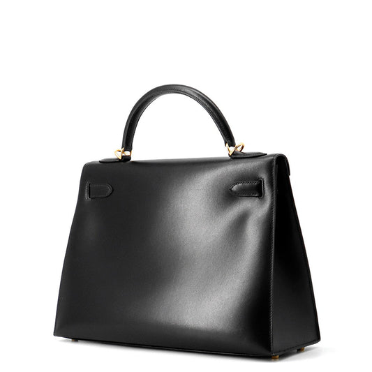 HERMES Kelly Sellier Black Box Calf Leather Size 32
