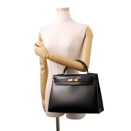 HERMES Kelly Sellier Black Box Calf Leather Size 32