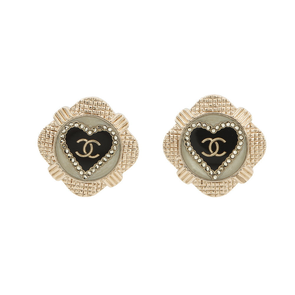 CHANEL CC Logo Square Earrings BlackAB6692 Metal Rhinestone