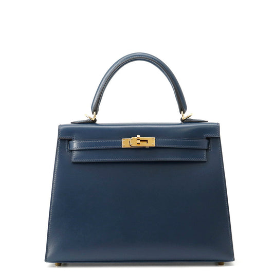 HERMES Kelly Sellier Blue de Prusse Box Calf Leather Size 25