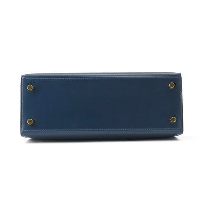 HERMES Kelly Sellier Blue de Prusse Box Calf Leather Size 25