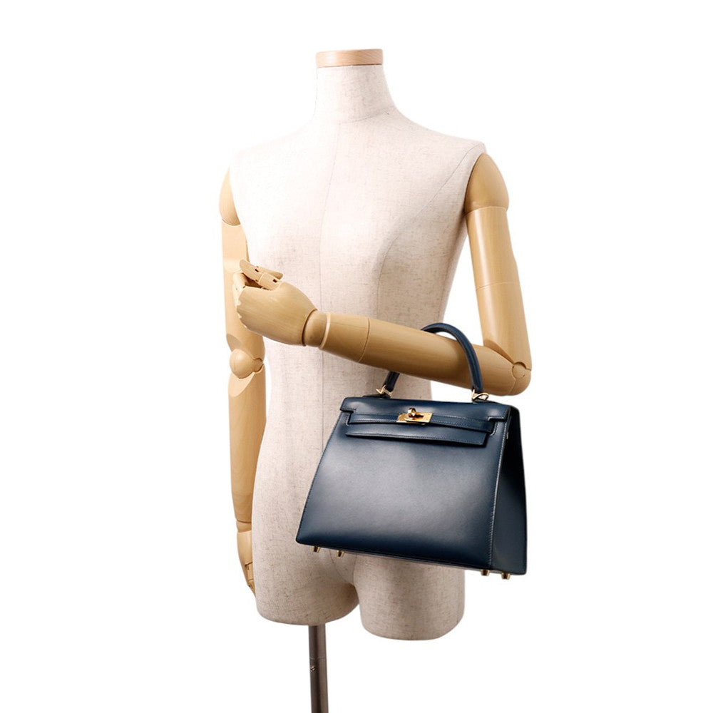 HERMES Kelly Sellier Blue de Prusse Box Calf Leather Size 25