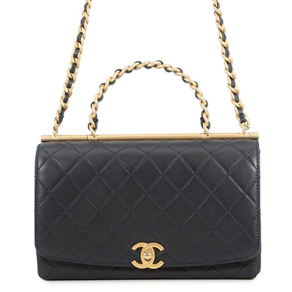 CHANEL Matelasse Chain Top Handle 2-Way Bag NavyAS1749 Lambskin