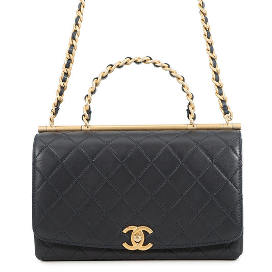 CHANEL Matelasse Chain Top Handle 2-Way Bag NavyAS1749 Lambskin