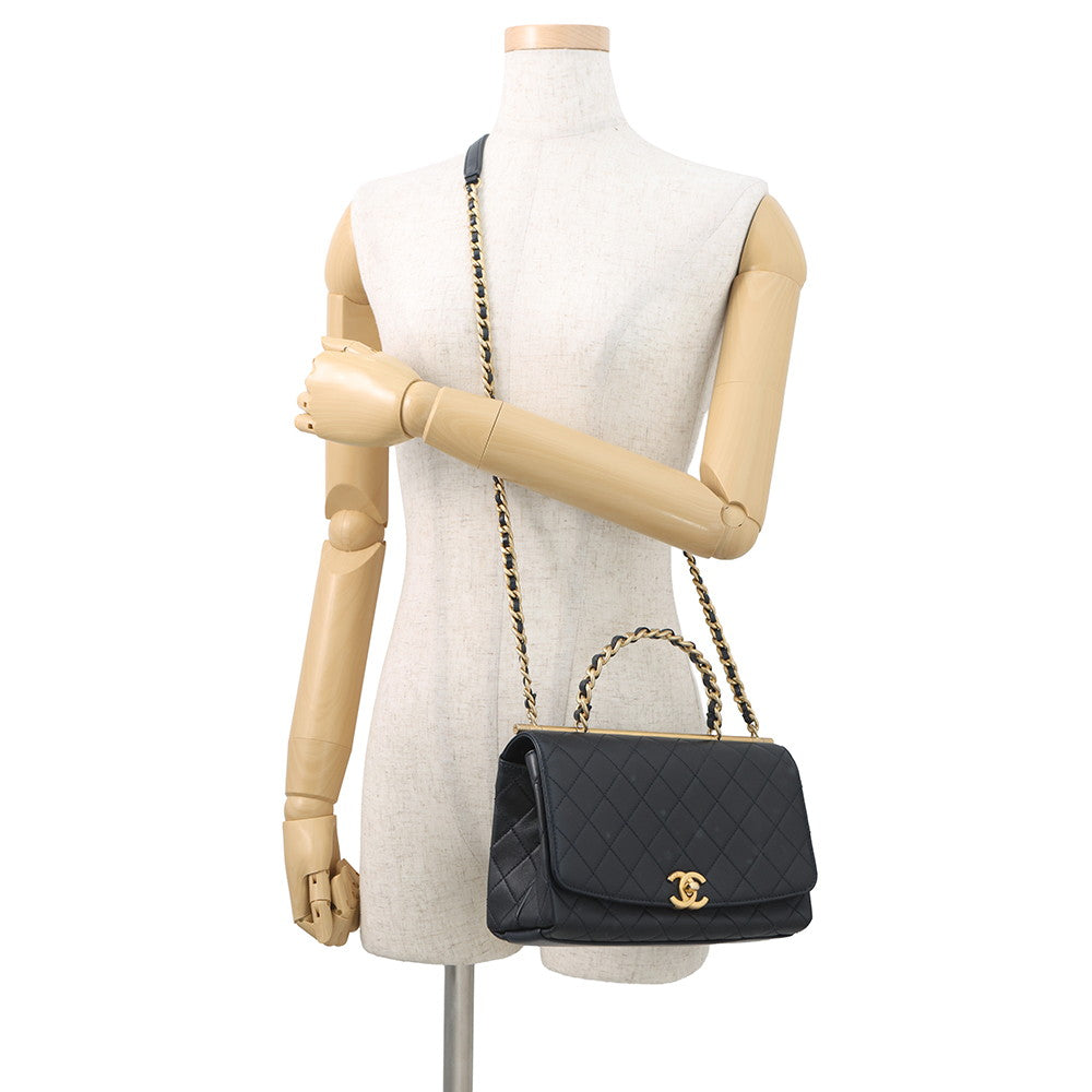 CHANEL Matelasse Chain Top Handle 2-Way Bag NavyAS1749 Lambskin