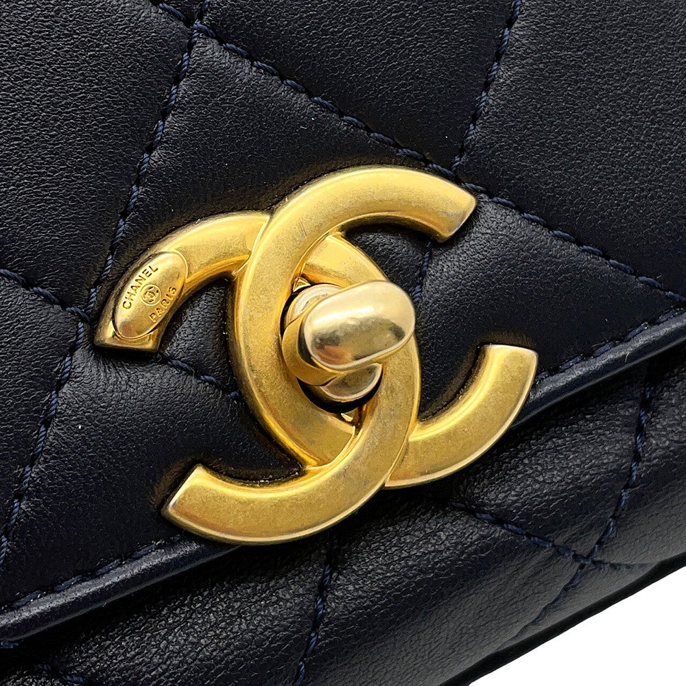 CHANEL Matelasse Chain Top Handle 2-Way Bag NavyAS1749 Lambskin