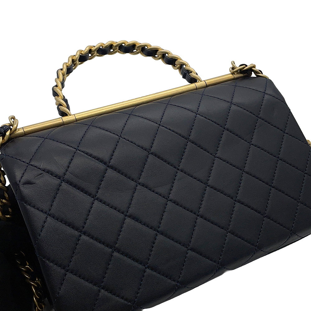 CHANEL Matelasse Chain Top Handle 2-Way Bag NavyAS1749 Lambskin