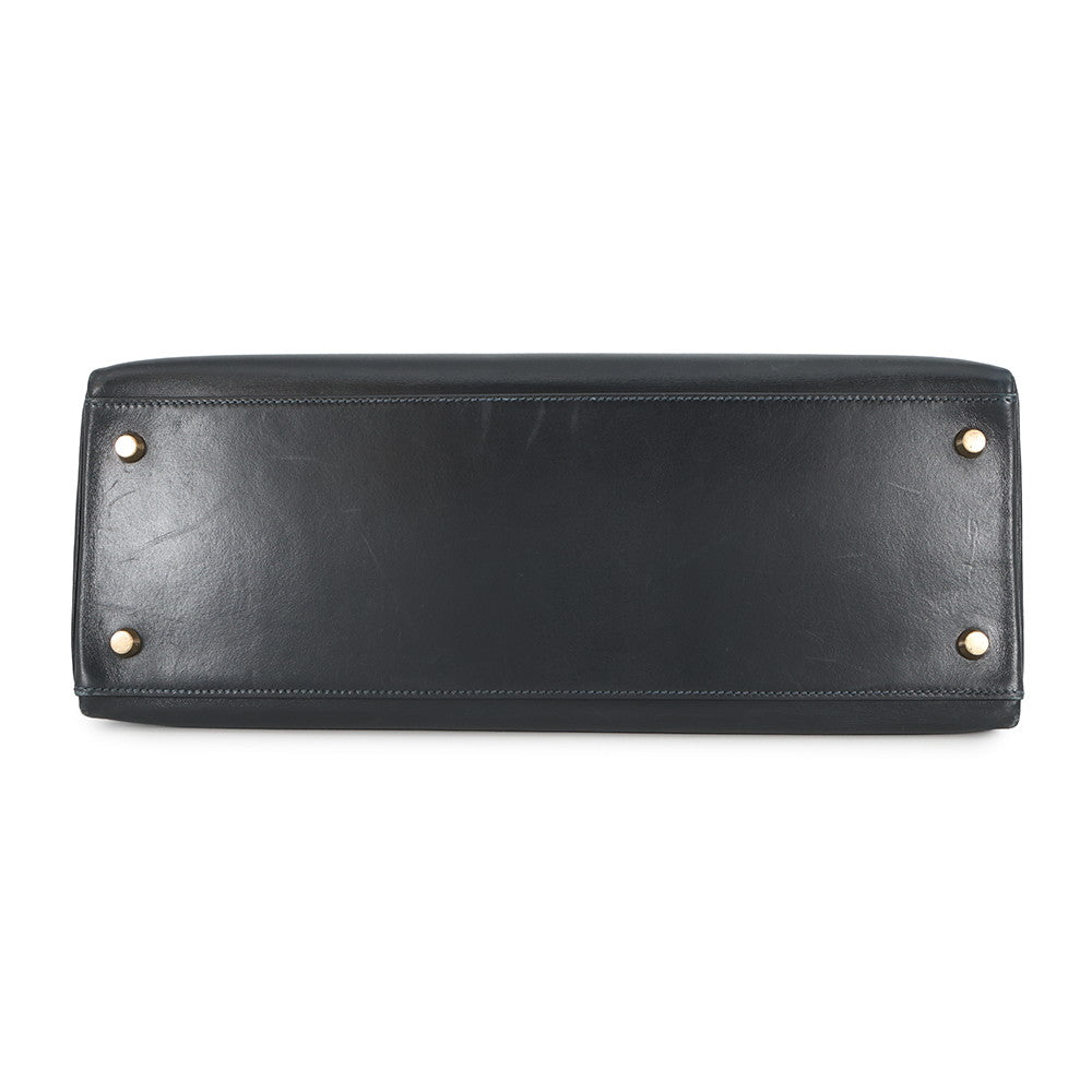 HERMES Kelly Retourne Navy Box Calf Leather Size 35