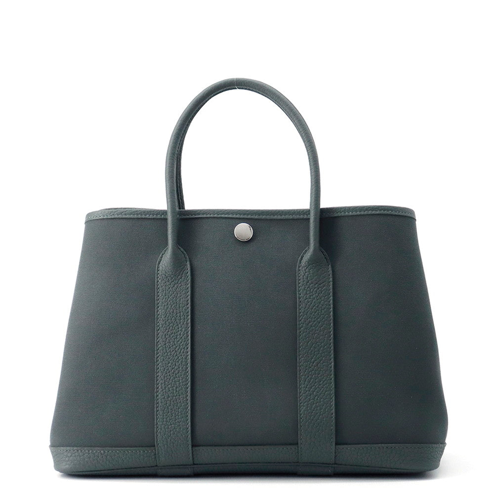 HERMES Garden Party Vert Mangrove Toile Military Negonda Leather Size TPM