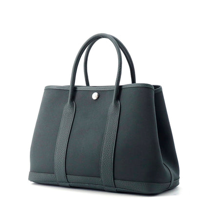 HERMES Garden Party Vert Mangrove Toile Military Negonda Leather Size TPM