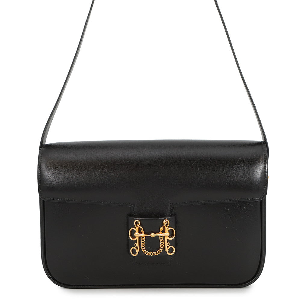 HERMES Sologne Black Box Calf Leather