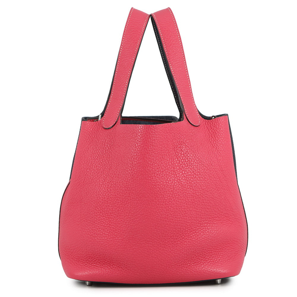 HERMES Picotin Lock Casaque Rose Extreme/Blue Nuit Taurillon Clemence Size MM