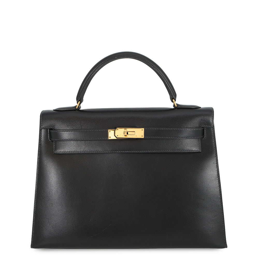 HERMES Kelly Sellier Black Box Calf Leather Size 32