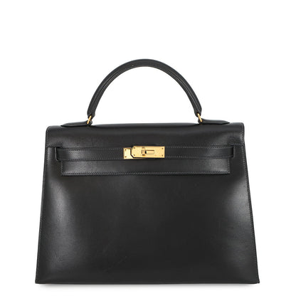 HERMES Kelly Sellier Black Box Calf Leather Size 32
