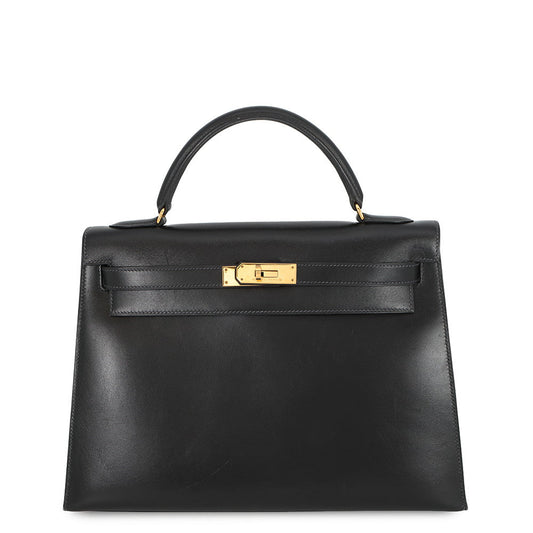 HERMES Kelly Sellier Black Box Calf Leather Size 32