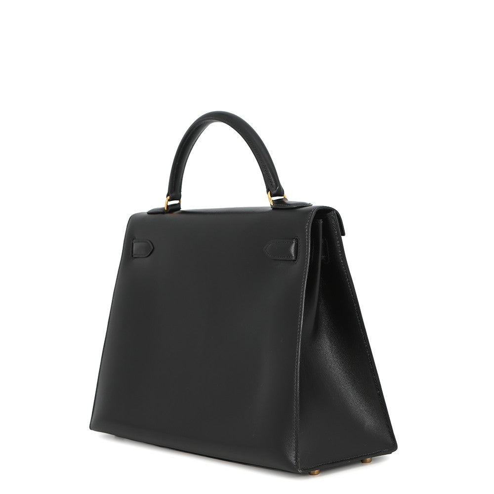 HERMES Kelly Sellier Black Box Calf Leather Size 32