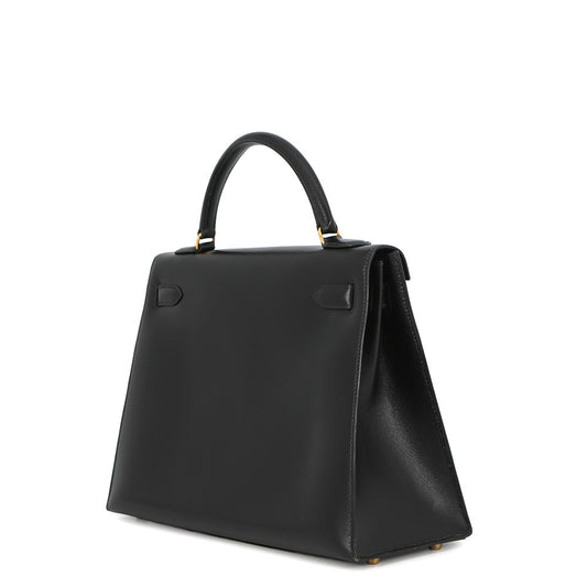 HERMES Kelly Sellier Black Box Calf Leather Size 32