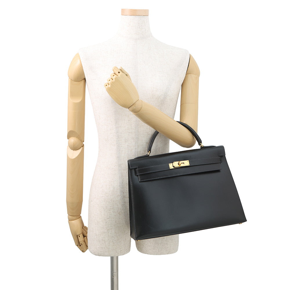 HERMES Kelly Sellier Black Box Calf Leather Size 32