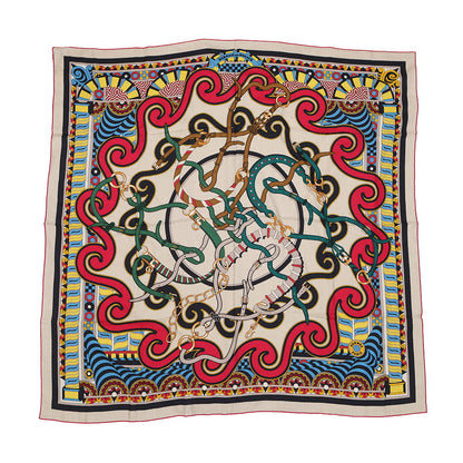 HERMES Carre Gean Harnais Rose Window Size 140 Natural/Rose Fuchsia Cashmere70% Silk30%